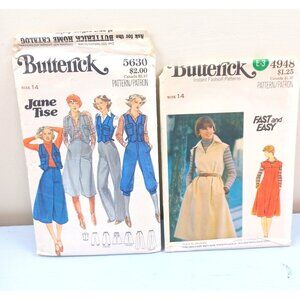 Vintage Butterick Sewing Patterns Lot 5630 & 4948 Size 14 Misses Vest Culotte Pa